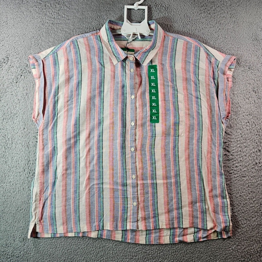 NWT Orvis Linen Blend Shirt Top Women XL Button Up Multicolor Striped